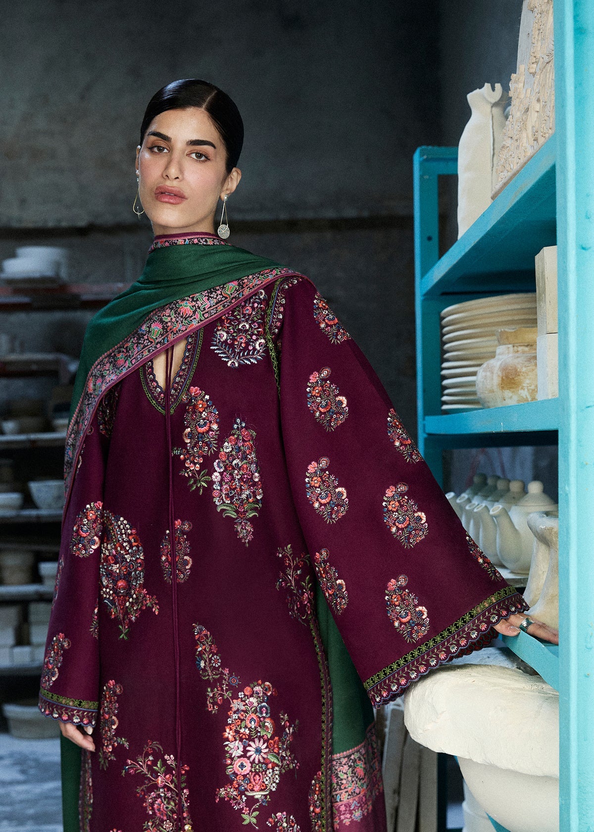Dhanak Embroidered 3pc Article With Wool Shawl