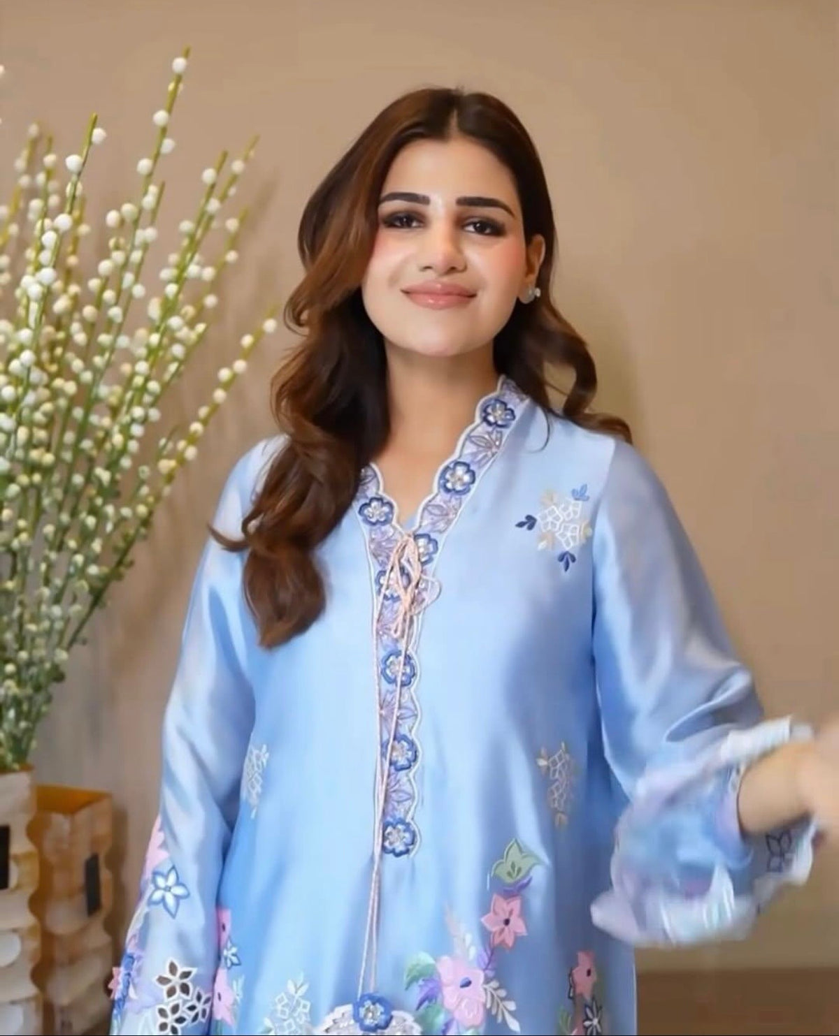 Silk Embroidered 2pc Article Sky Blue Color