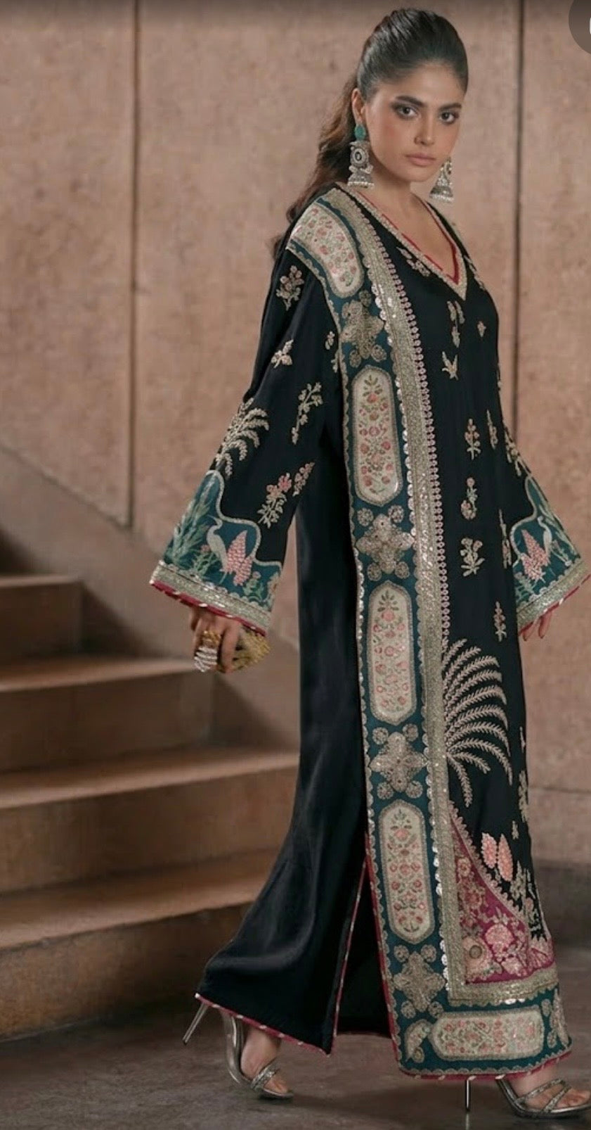 Luxury Embroidered Silk 2pc D-2001 Black