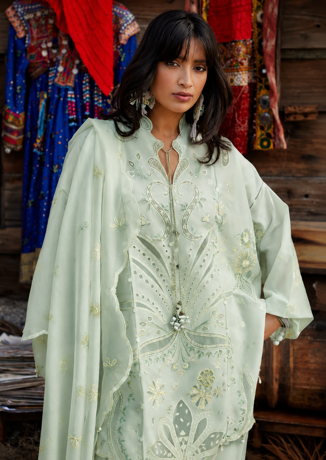 Silk Embroidered Luxury 2pc Article Pastel Green Color Laser Work
