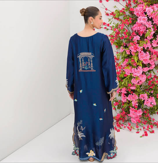 Silk Embroidered Luxury 2pc Article House Blue