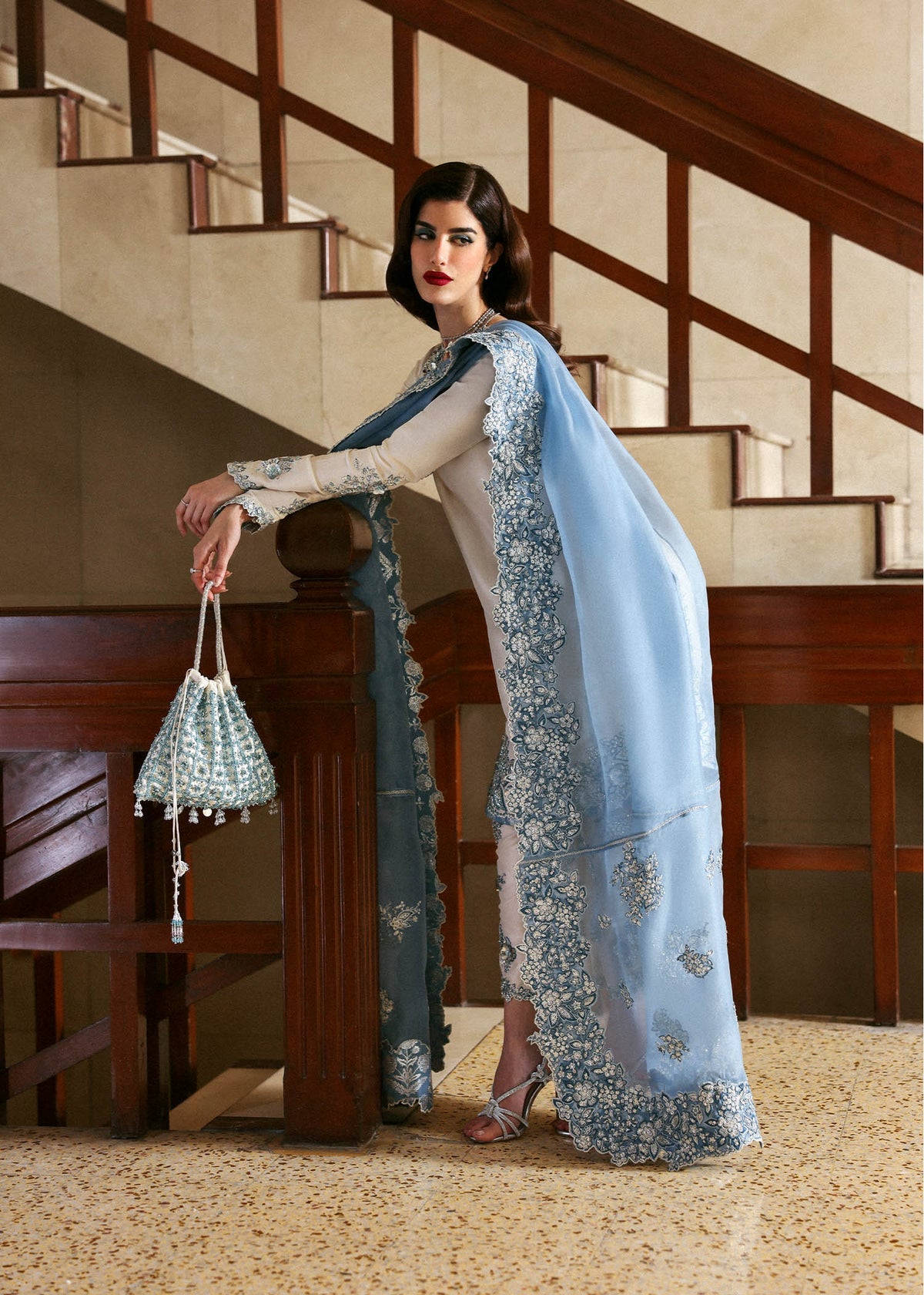 Hussain Rehar Shamos Handmade Embroidered Luxury Silk 3pc