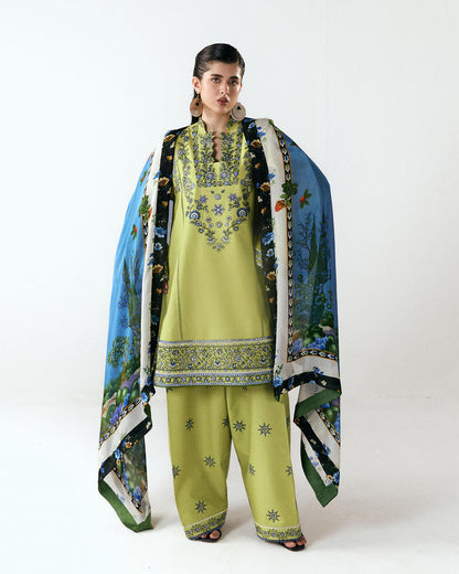 Dhanak Embroidered 3pc Article with Wool Shawl