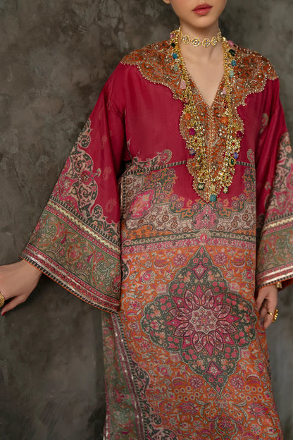 Silk Embroidered Luxury 2pc Article Kaftan style with 3d Neckline