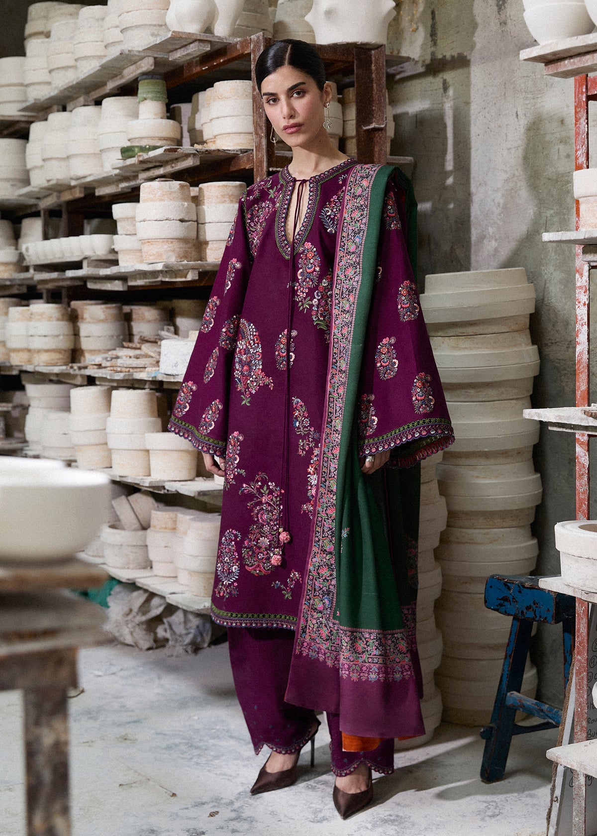 Dhanak Embroidered 3pc Article With Wool Shawl