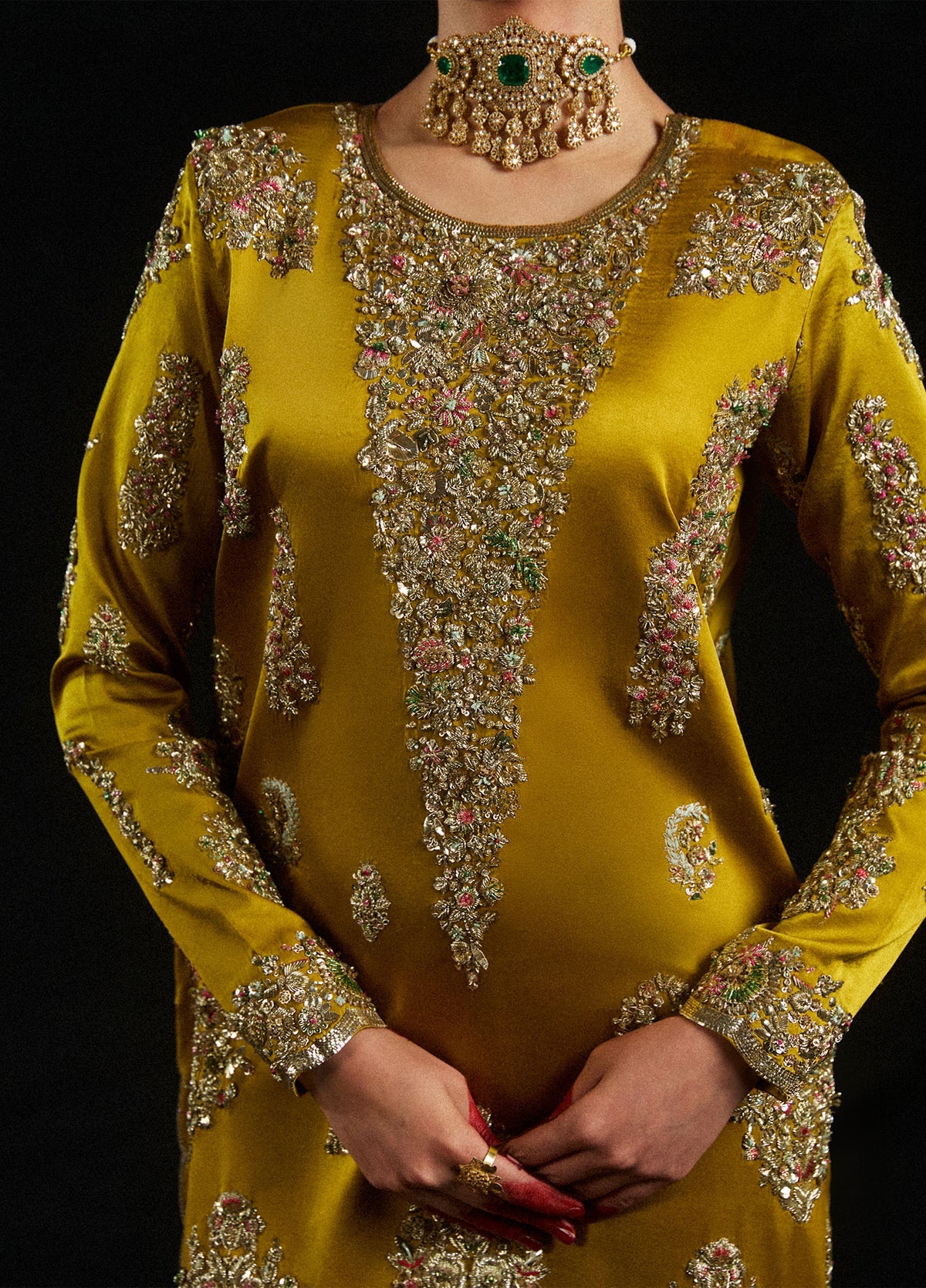 Silk Embroidered 2pc Article Mustard color D-7045