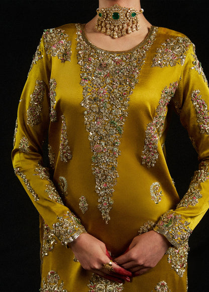 Silk Embroidered 2pc Article Mustard color D-7045