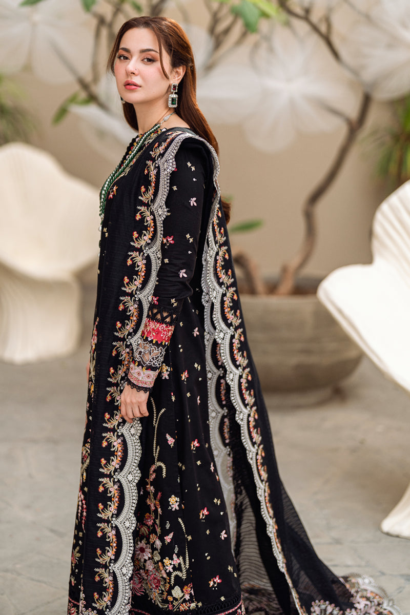 Dhanak Embroidered 3pc Luxury Article Black Color Hania Amir