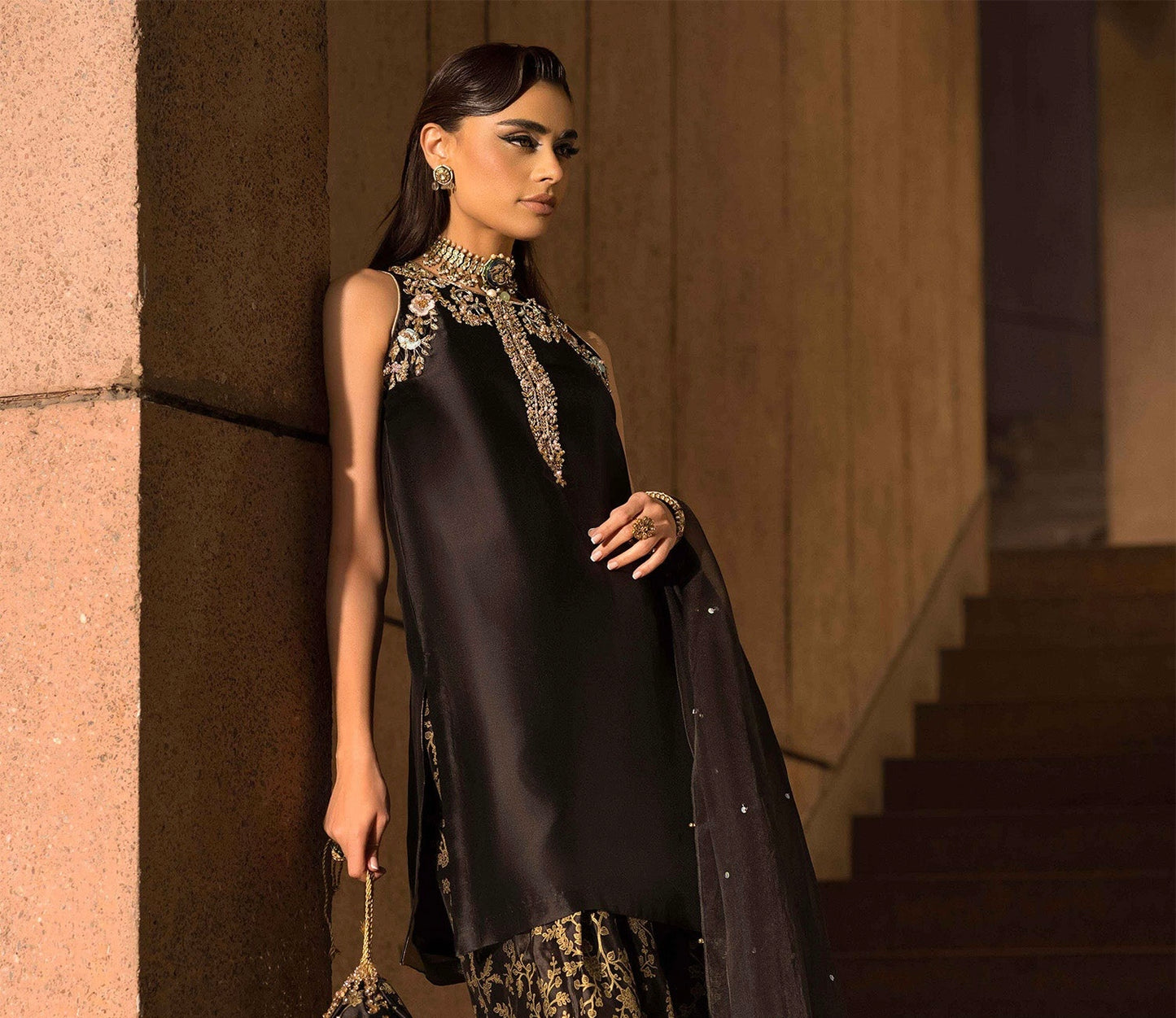 Ethnic Black Silk 3pc D #111-202