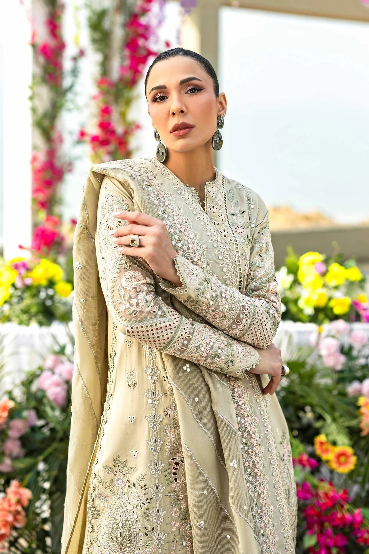 Dhanak Embroidered Luxury 3pc Article Pista Color