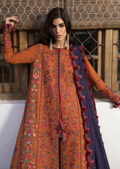 Dhanak Embroidered 3pc Article With Dhanak Shawl Orange HR