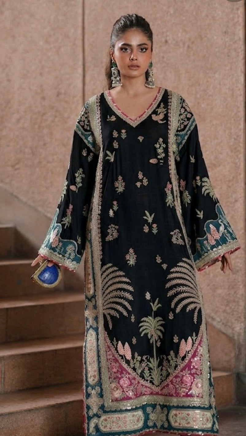 Luxury Embroidered Silk 2pc D-2001 Black