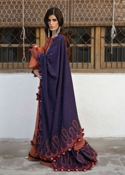 Dhanak Embroidered 3pc Article With Dhanak Shawl Orange HR