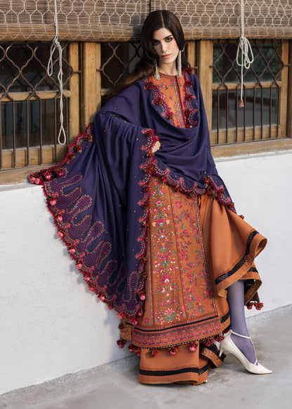 Dhanak Embroidered 3pc Article With Dhanak Shawl Orange HR