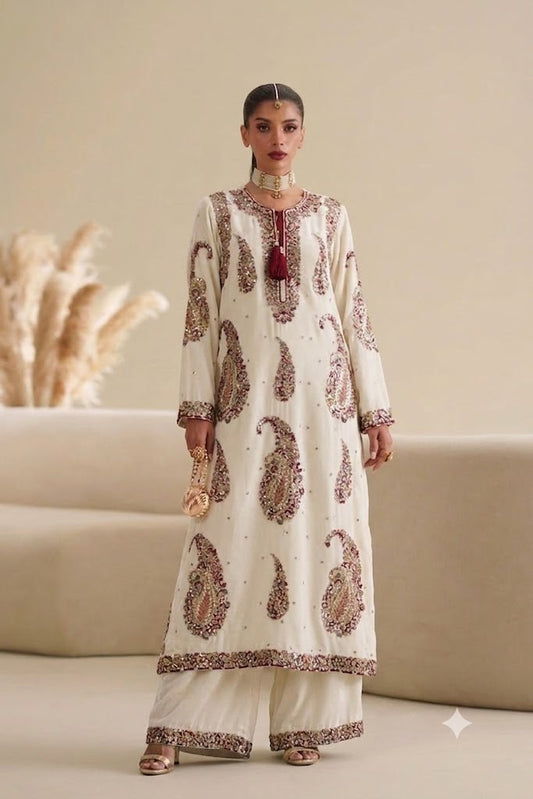Ethnic white silk 2pc