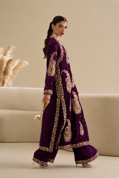 Silk Luxury Embroidered 2pc Article Plum Color Cery design