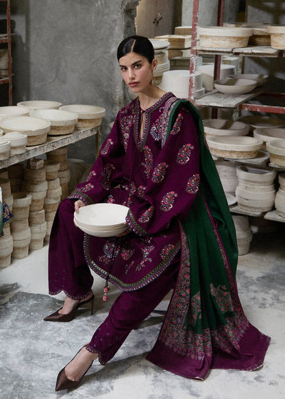 Dhanak Embroidered 3pc Article With Wool Shawl