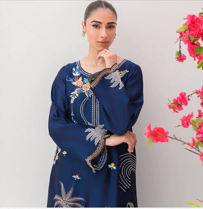 Silk Embroidered Luxury 2pc Article House Blue