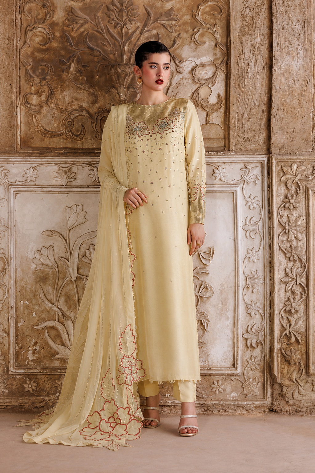 Silk Embroidered Luxury 3pc Article Gold Vanya