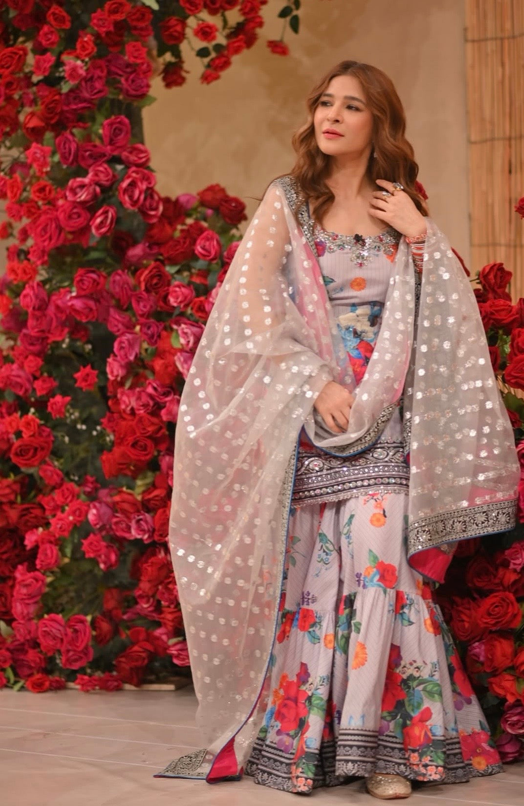 Ayesha Omar Luxury Silk Printed 2pc Article With embroidered patches Shimmer Organza Dupatta