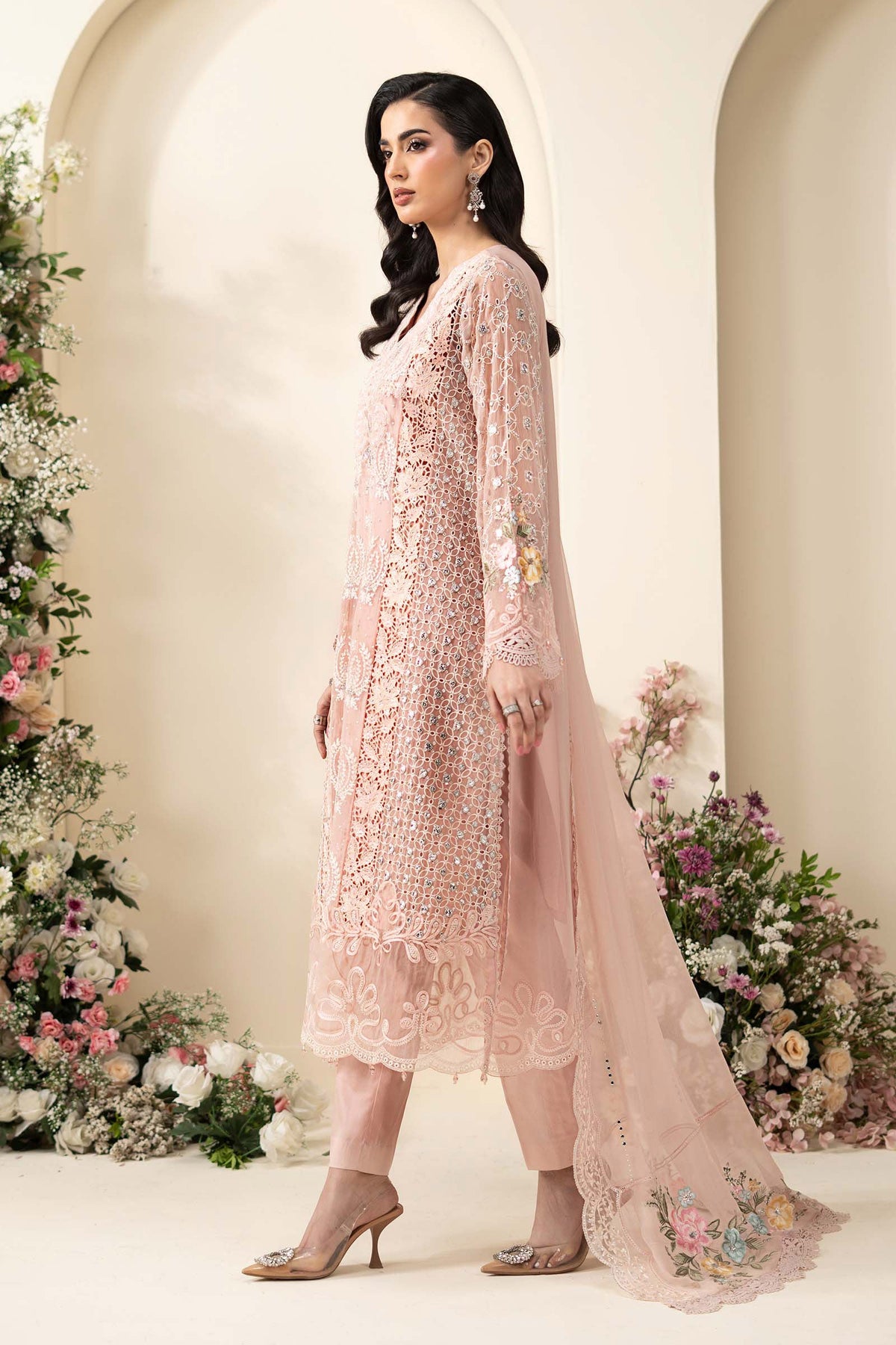Lawn Embroidered Luxury 3pc Article With Khaddi Net Dupatta MB