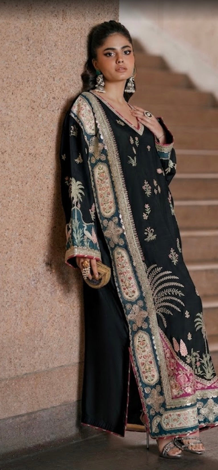 Luxury Embroidered Silk 2pc D-2001 Black
