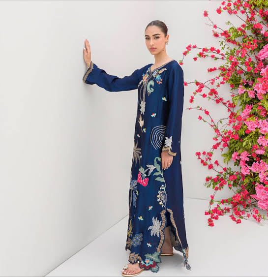Silk Embroidered Luxury 2pc Article House Blue