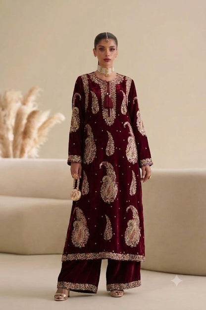 Ethnic silk maroon 2pc