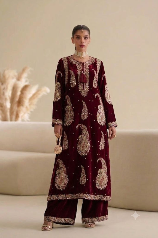 Ethnic silk maroon 2pc