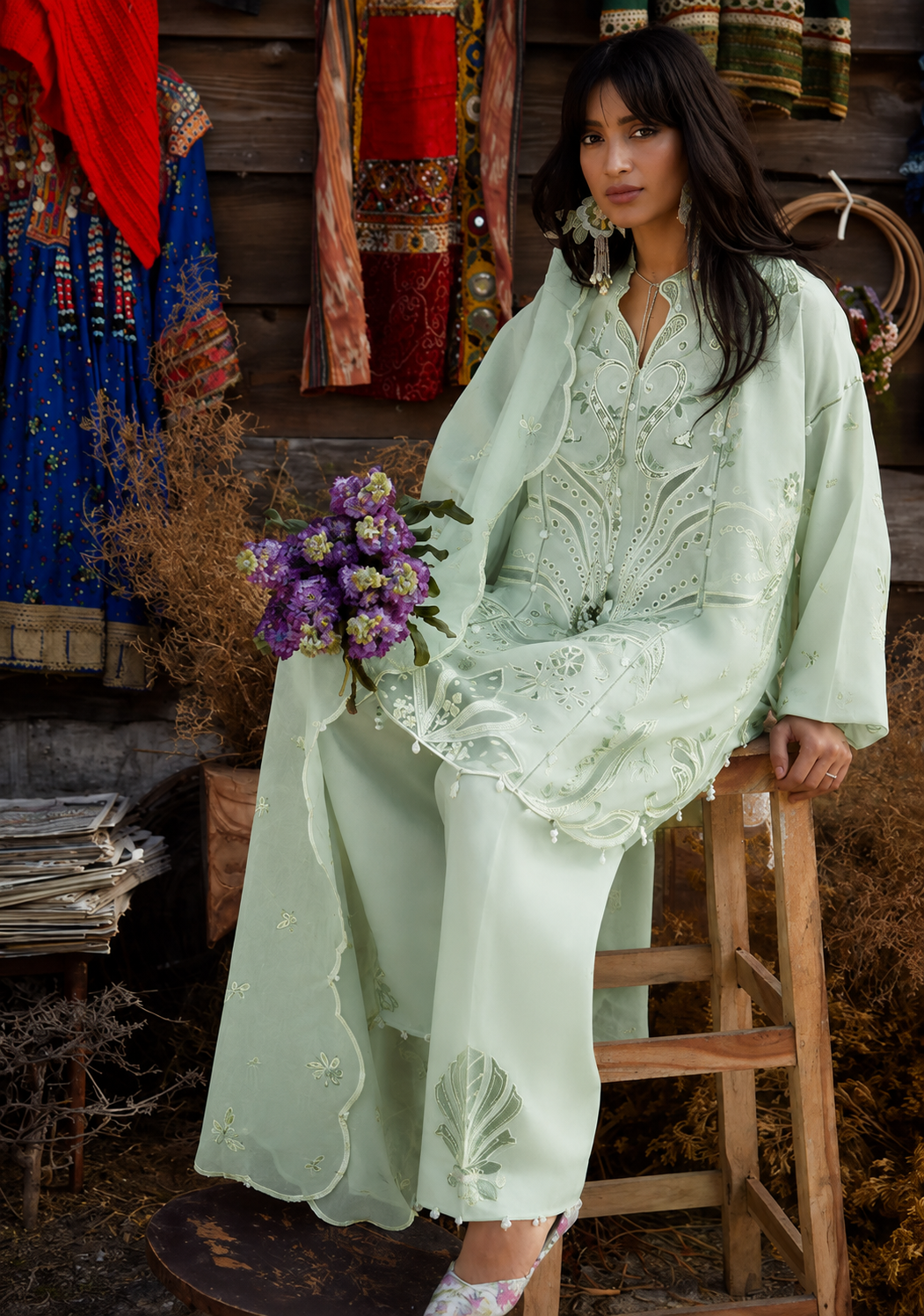 Silk Embroidered Luxury 2pc Article Pastel Green Color Laser Work