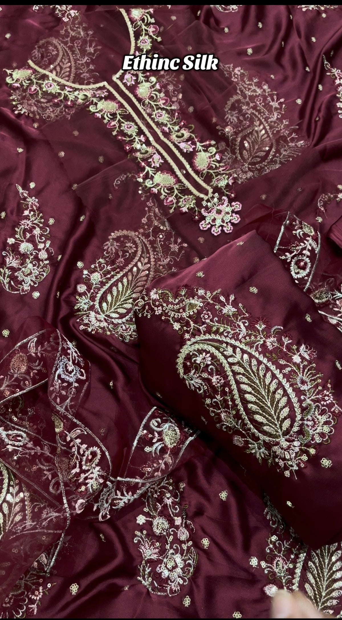 Ethnic silk maroon 2pc