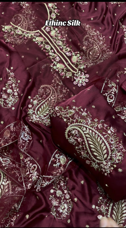 Ethnic silk maroon 2pc