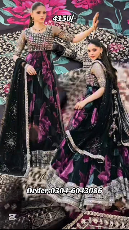 Iznik Trending Frock Design 3 Piece With Embroidered Patches