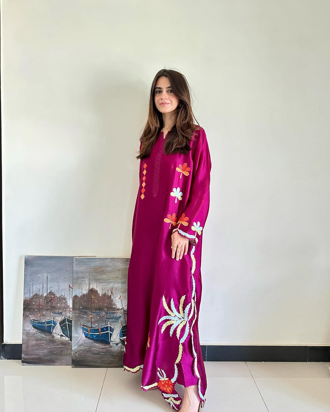 Apple Silk Embroidered 2pc Article Pink Color