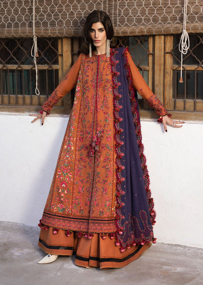 Dhanak Embroidered 3pc Article With Dhanak Shawl Orange HR