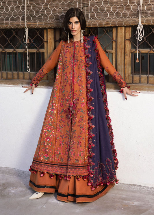 Dhanak Embroidered 3pc Article With Dhanak Shawl Orange HR