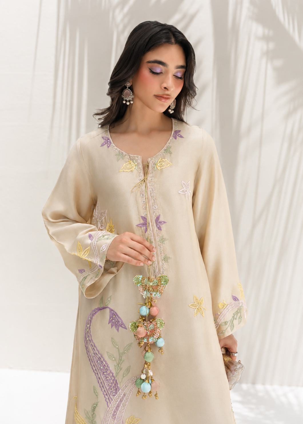 Silk Embroidered 2pc Article Off white color SS