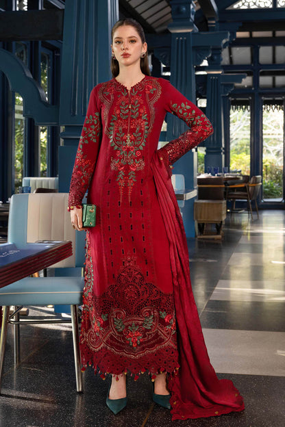 Dhanak Embroidered 3pc Article with Dhanak Shawl Red Color