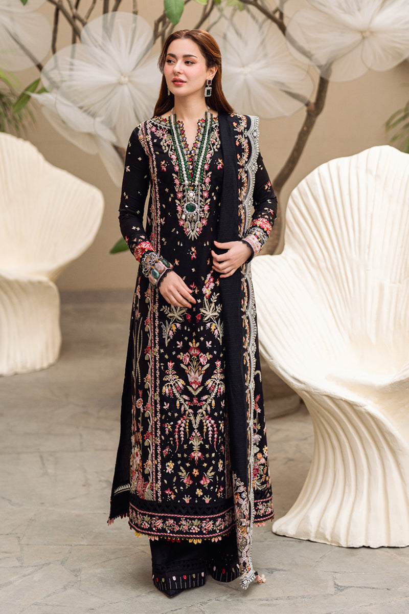 Dhanak Embroidered 3pc Luxury Article Black Color Hania Amir