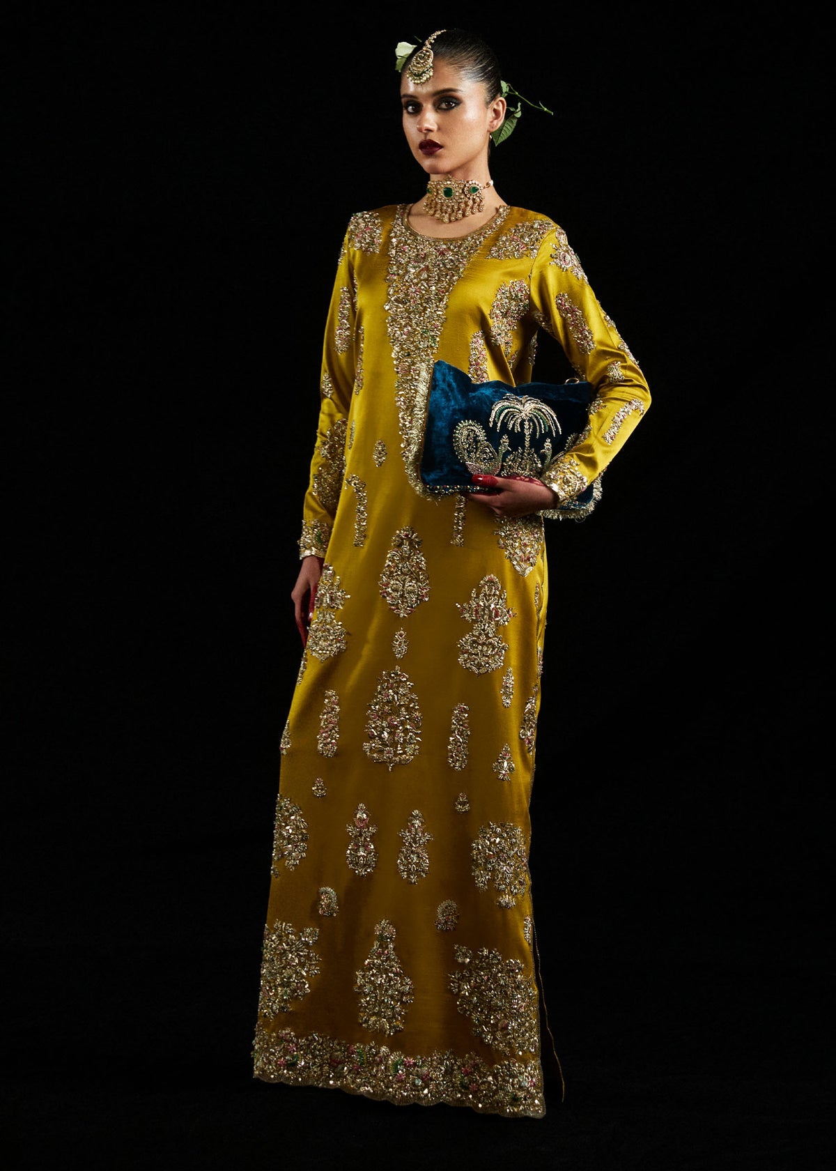 Silk Embroidered 2pc Article Mustard color D-7045