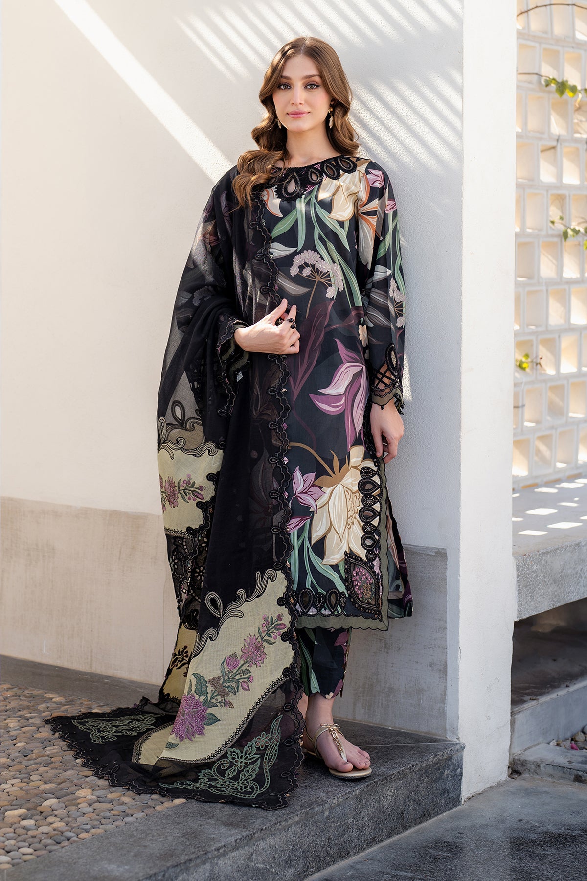 Baroque Embroidered Printed 3 Pc with Patches