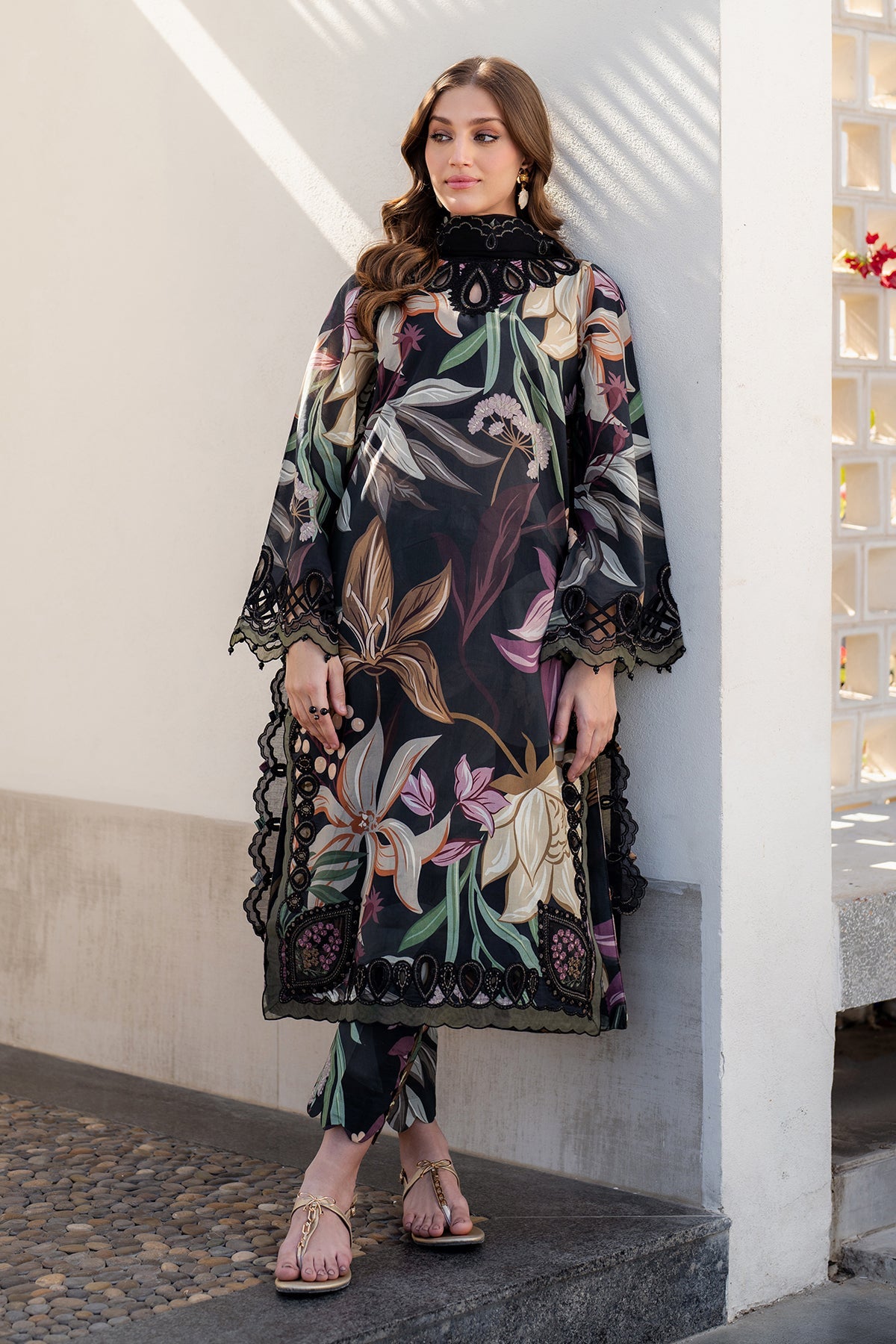 Baroque Embroidered Printed 3 Pc with Patches