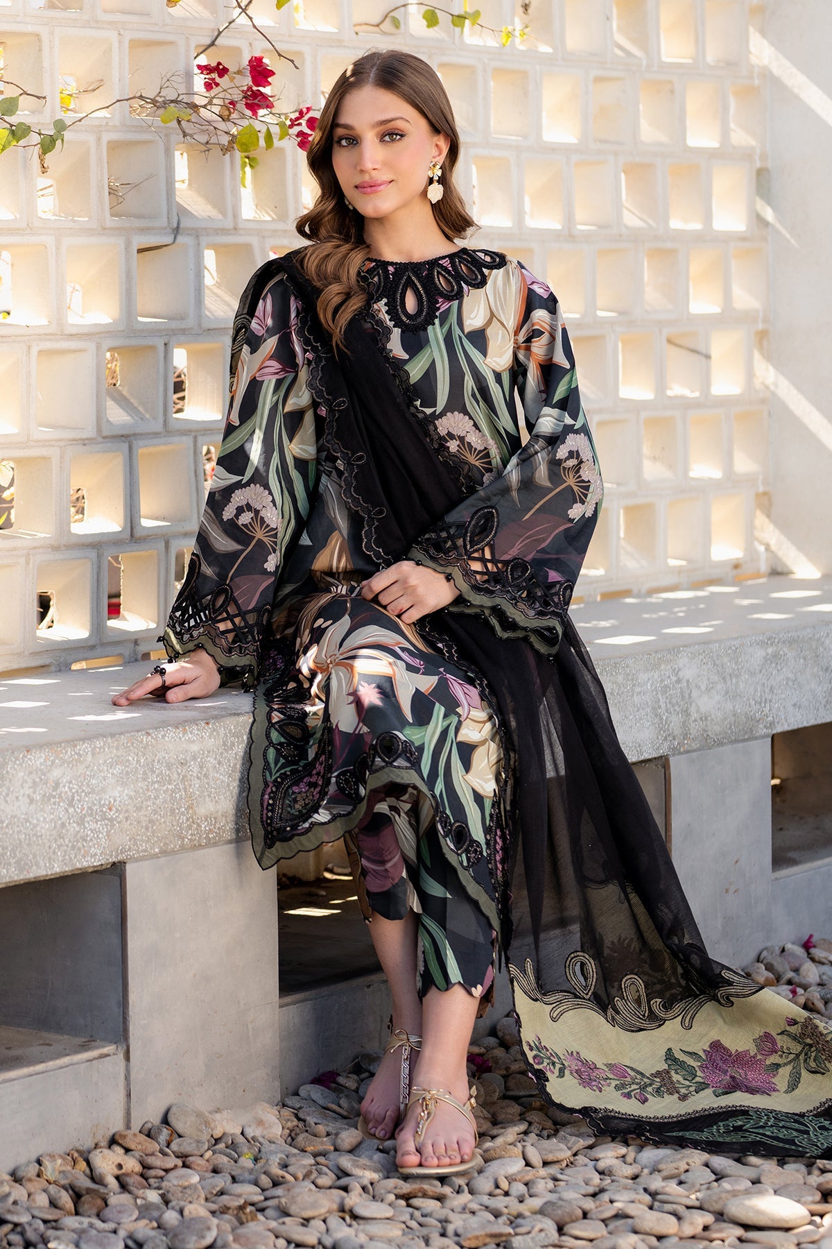 Baroque Embroidered Printed 3 Pc with Patches