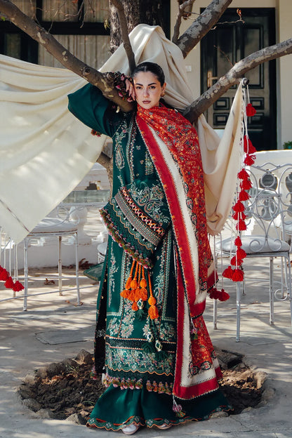 Hussain Rehar Luxury Dhanak 3 Piece with Embroidered Patches