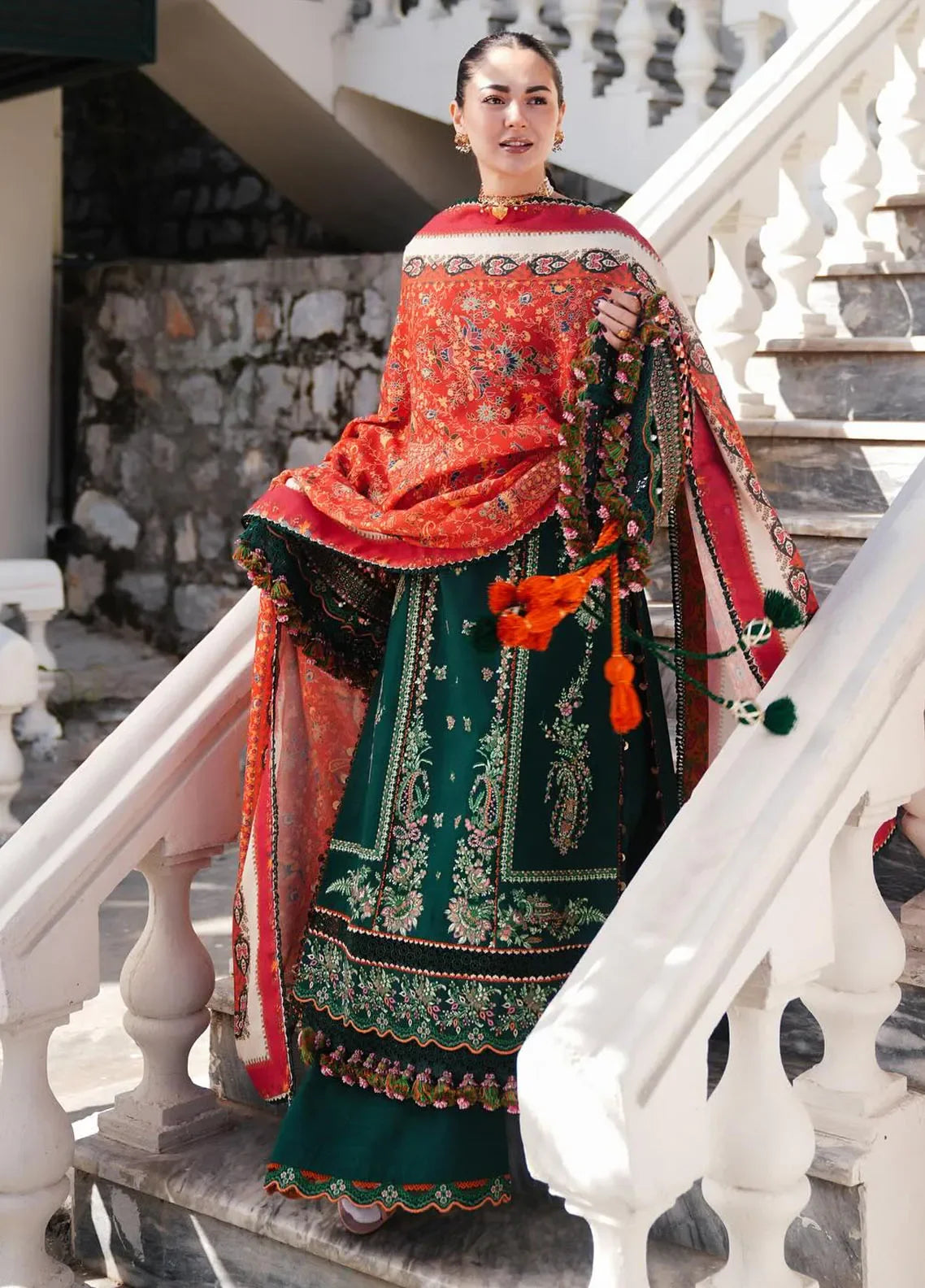Hussain Rehar Luxury Dhanak 3 Piece with Embroidered Patches