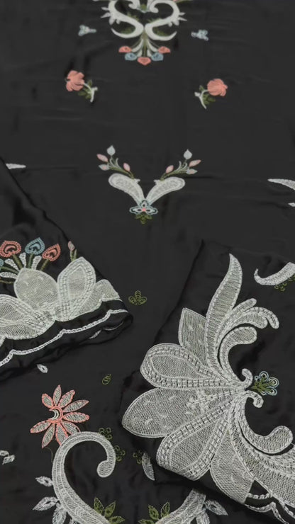 Silk Embroidered 2pc Article Kaftan Style Black Monsi
