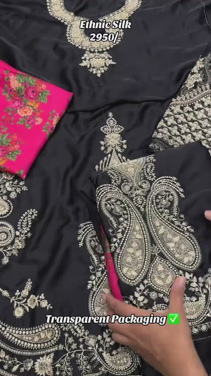 Ethnic Silk Luxury Embroidered Dress D-7024