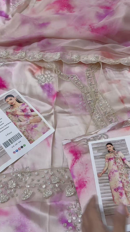 Vanya Silk Printed Luxury 3pc Article Dye and Dye Pink Shade