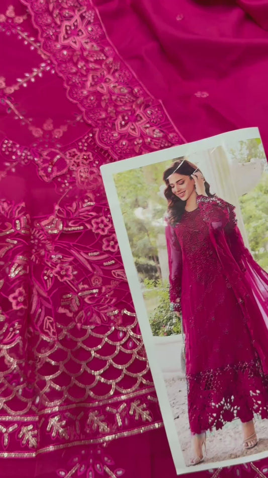 Dhanak Embroidered Luxury 3pc Article Sonya Hussain Shocking Pink MB