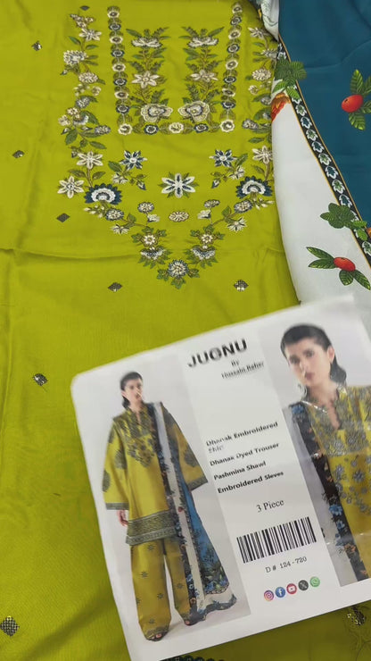Dhanak Embroidered 3pc Article with Wool Shawl
